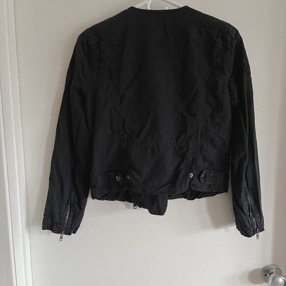 Madewell Black Moto Jacket Quilted Shoulders Asymmetrical Zip Size 2 Linen Blend - Picture 2 of 9